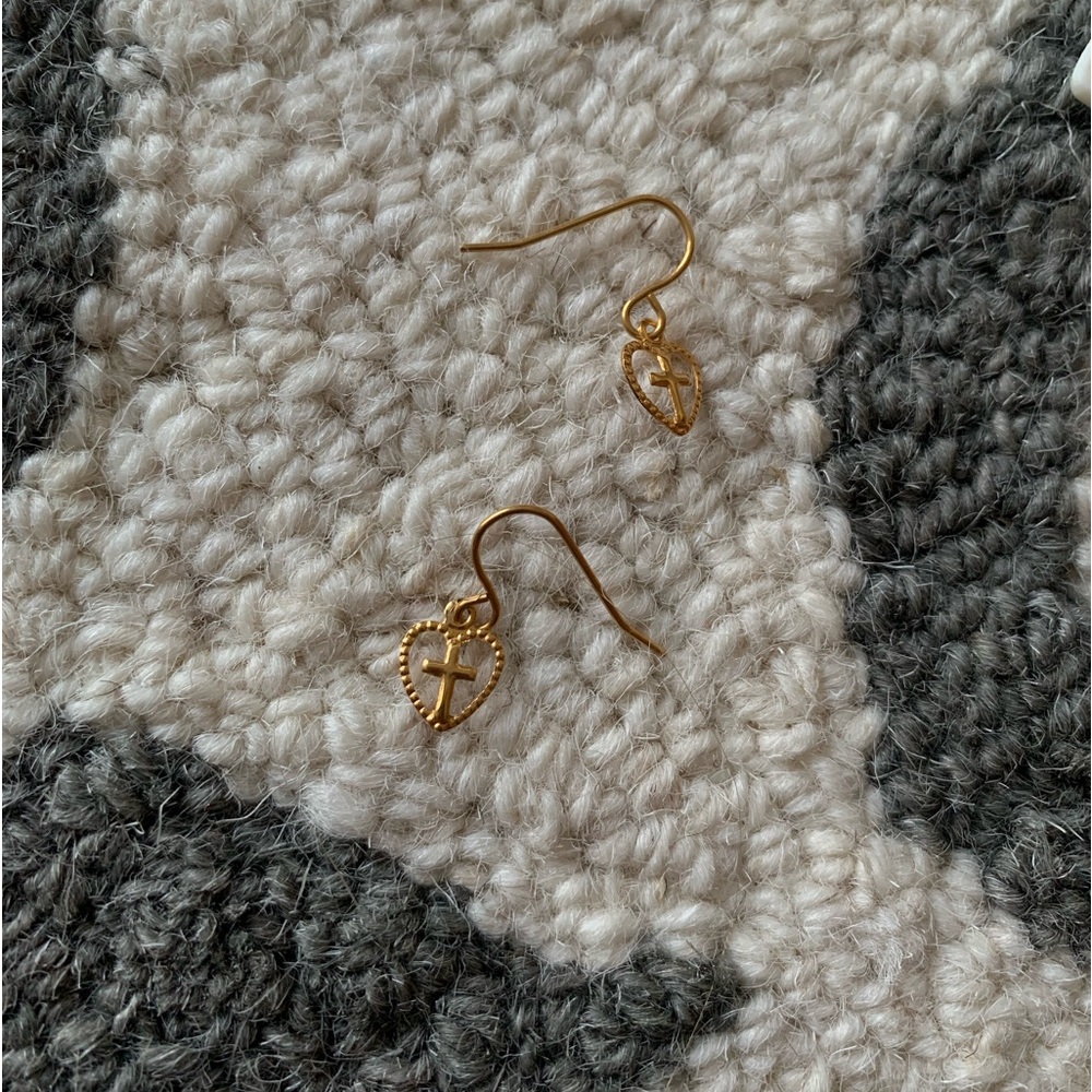 Adorable Gold Heart & Cross Earrings